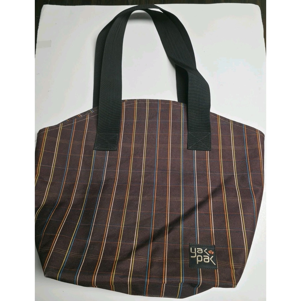 Yak Pak Vintage Stripe Tote Bag Brown Multicolor Carpet Bag Style Woven Canvas